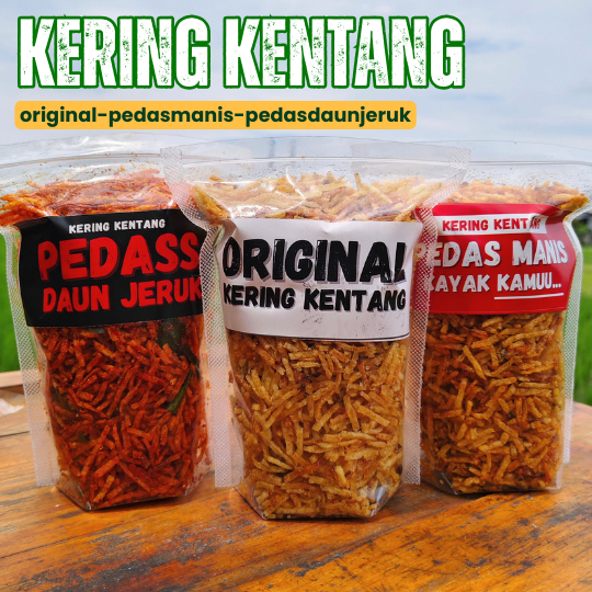 

PAKET HEMAT 3 VARIAN - Kering Kentang Mustofa Pedas Daun Jeruk Original Kemasan Jar