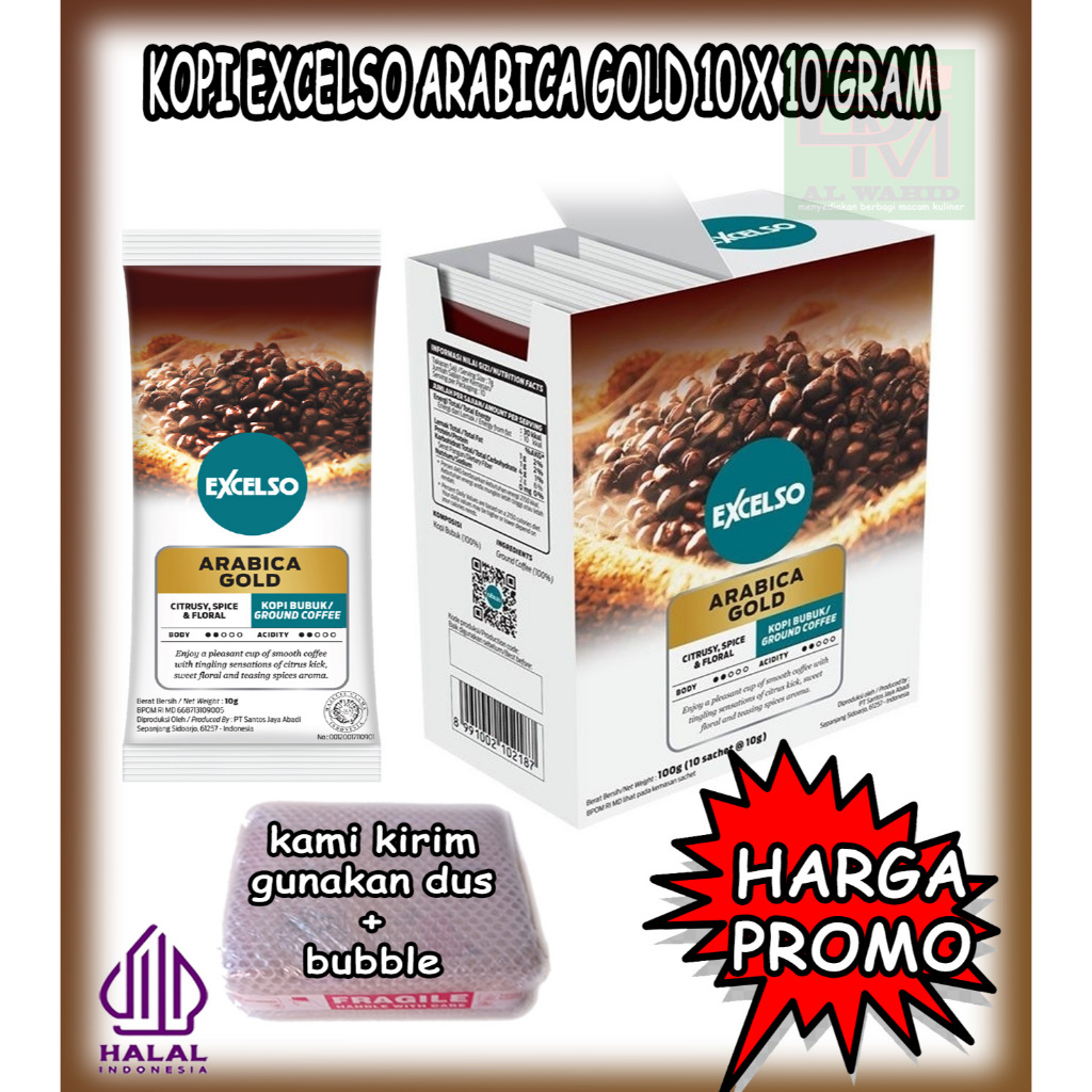 

Kopi Excelso Arabica Gold 1 Box isi 10 Saset 10 Gram