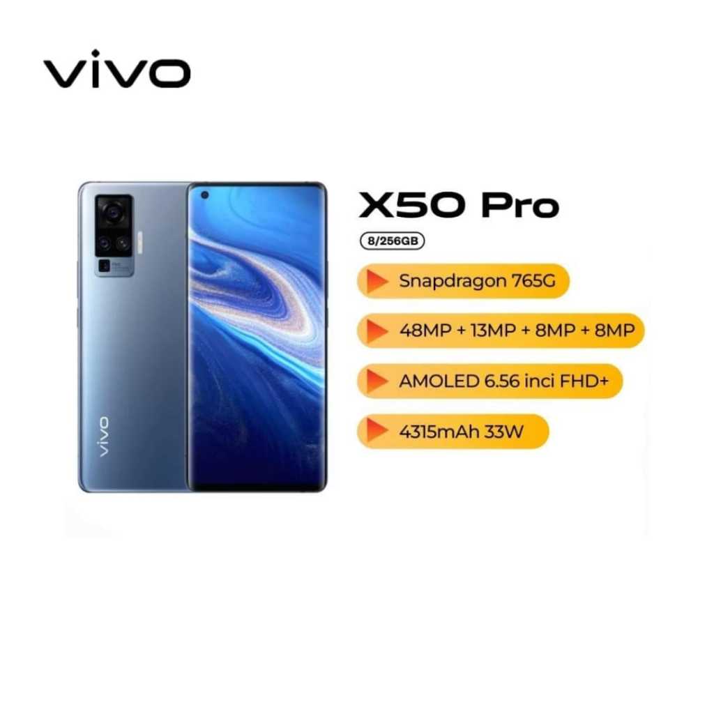 [EX DISPLAY] VIVO X50 Pro Smartphone 8/256GB 48MP AI Quad Camera HP Demolive Murah FlashCharge 2.0 3