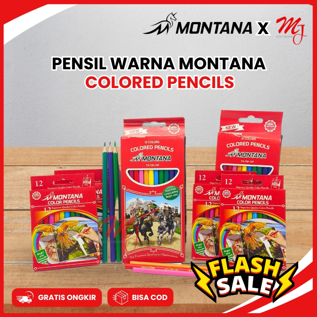 

(1 Set) Colour Pencil / pensil warna kayu Montana isi 12 pcs Pendek