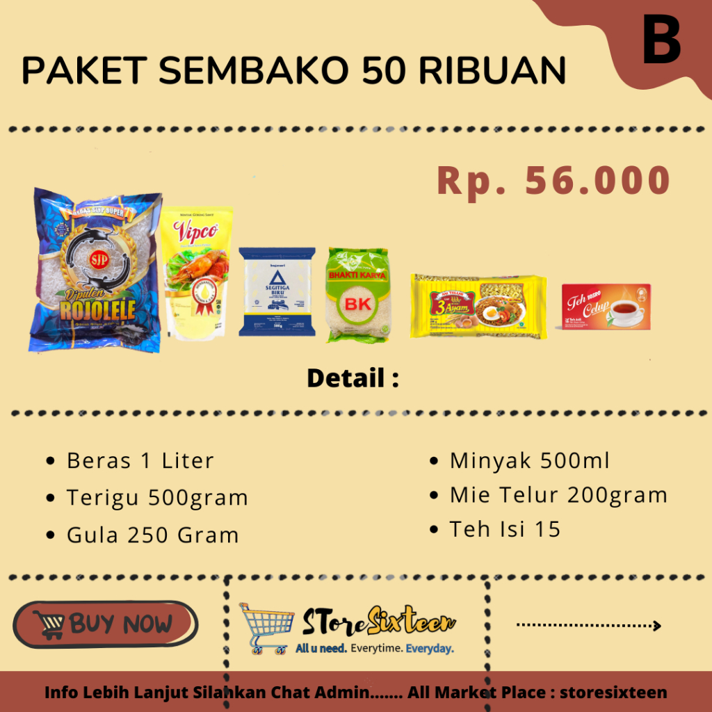 

Paket Sembakk 50 Ribuan B / Paket Sembako Murah Ekonomis By Storesixteen