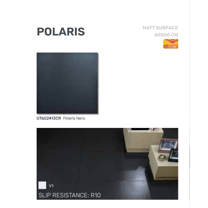 Roman Granit dPolaris Nero black 60x60 Matt surfaced granit lantai dinding tembok indoor outdoor