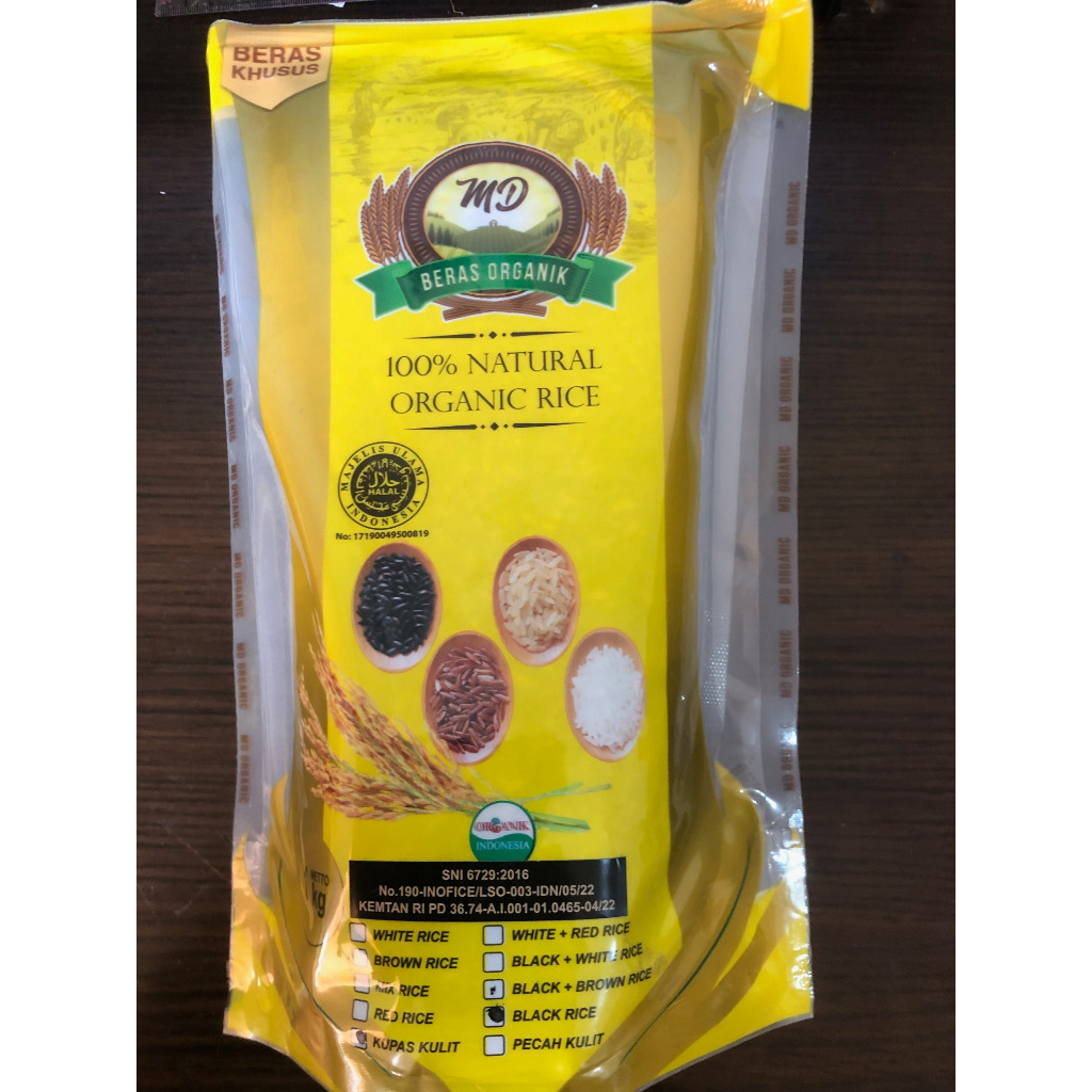 

Beras MD Organic Black rice kupas kulit kemasan 1 Kg