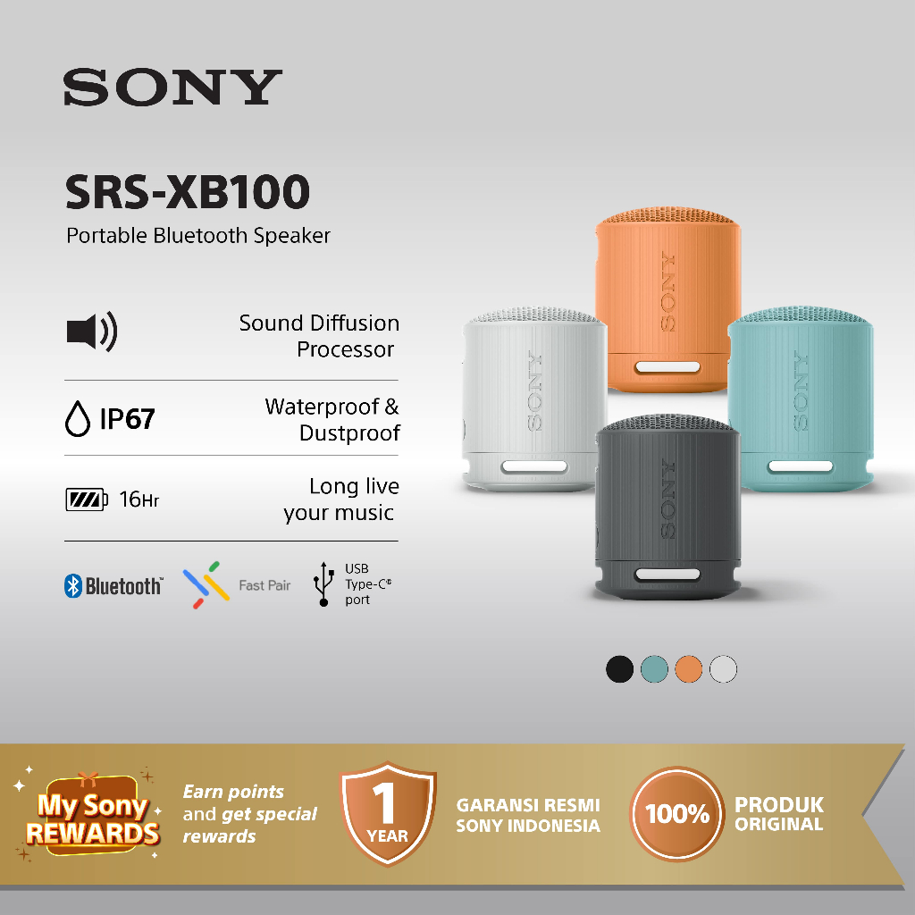 Sony SRS-XB100 Speaker Bluetooth Portable Extra Bass 46mm IP67