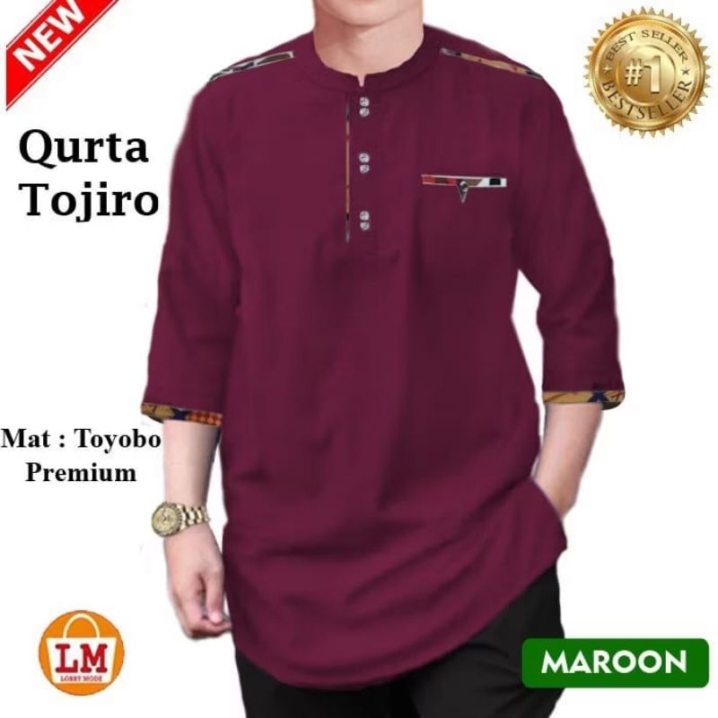Radju - Baju Koko Kemeja Kurta Qurta Khurta Pria Laki Arab Muslim Lengan 3/4 Ukuran M L XL XXL JUMBO