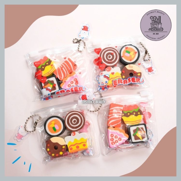 

PENGHAPUS KUE POUCH 1 SET 4 PCS PENGHAPUS TAS MINI BENTUK MAKANAN DESSERT CAKE LUCU PENGHAPUS MURAH FREE POUCH