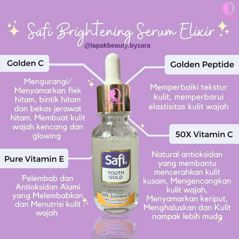 Safi Anti-aging Youth Elixir Serum Wajah Penghilang Bekas Jerawat Flek Hitam Dark Spot Skincare Safi