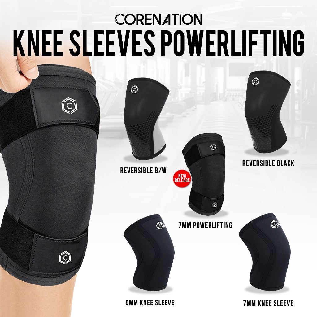 CoreNation Premium Knee Sleeves Powerlifting Fitness Sleeve Wrap Gym 7mm | Deker Pelindung Lutut | K