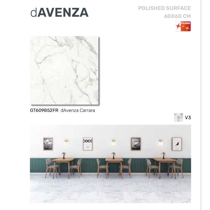 Roman Granit dAvenza Carrara 60x60 gloss polished surface granit lantai dinding tembok indoor outdoo