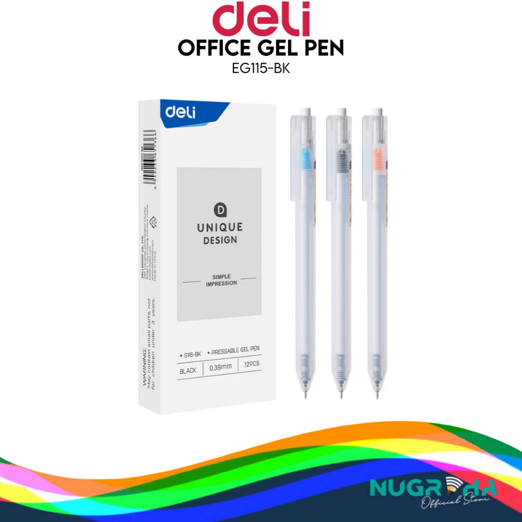 

DELI G115-BK PRESSABLE GEL PEN PENA BALLPOINT PULPEN CETEK KLIK RETRACTABLE 0.38 MM