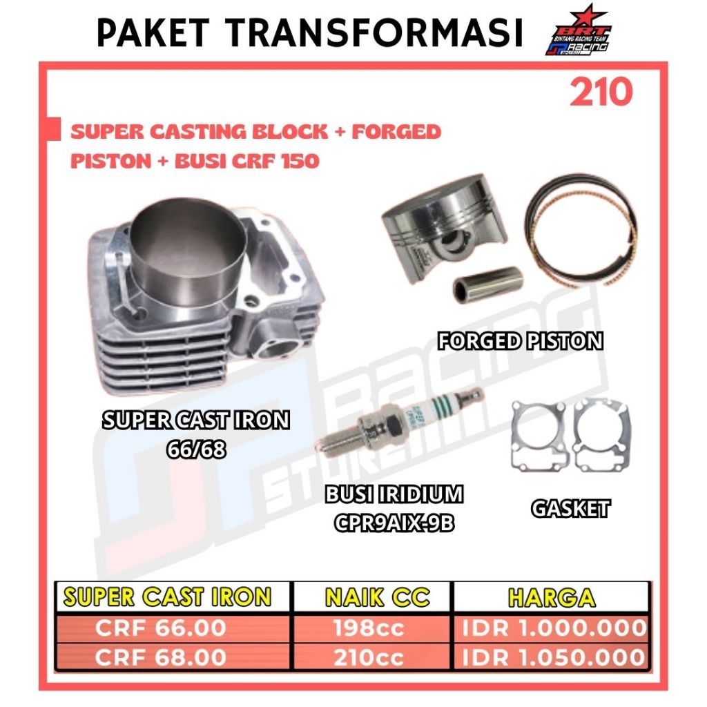 BRT Paket Bore Up Honda CRF 150 Cast Iron - Promo 209