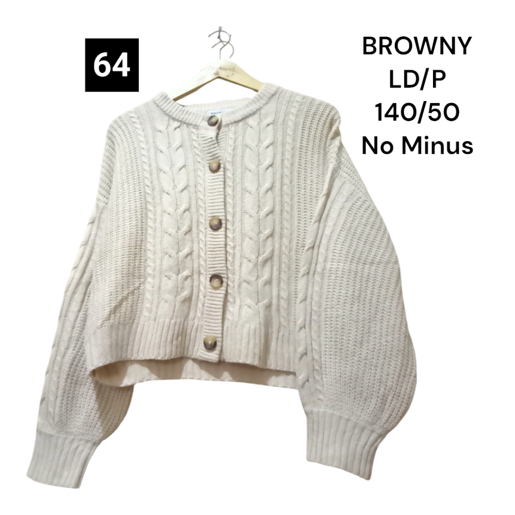 Cardigan rajut knit crop lengan balon kepang cable premium RS 64