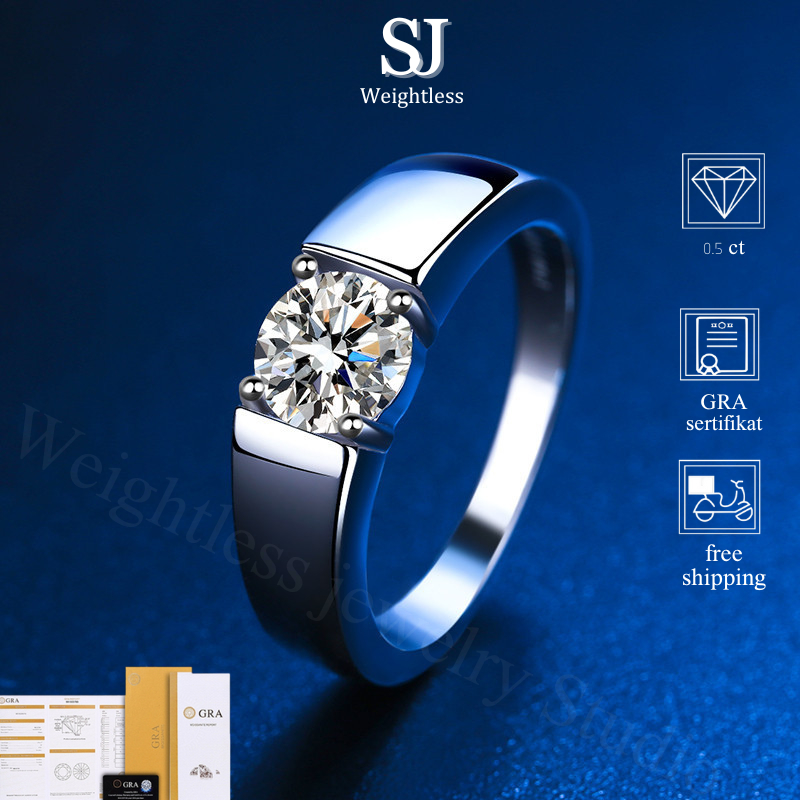 Cincin Moissanite Pria Ori Cincin Cowok Anti Karat Sertifikat GRA Cincin Kawin Cowok Keren Desain Se