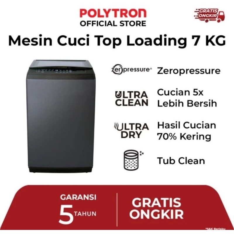 MESIN CUCI POLYTRON 1 TABUNG ZEROMATIC SERIES HIJAB 7KG PAW7029