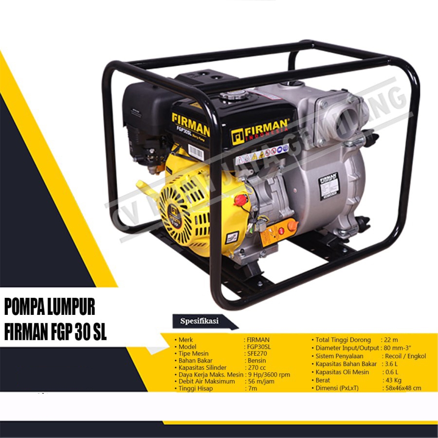 MESIN POMPA LUMPUR / TRASH WATER PUMP FIRMAN FGP 30SL