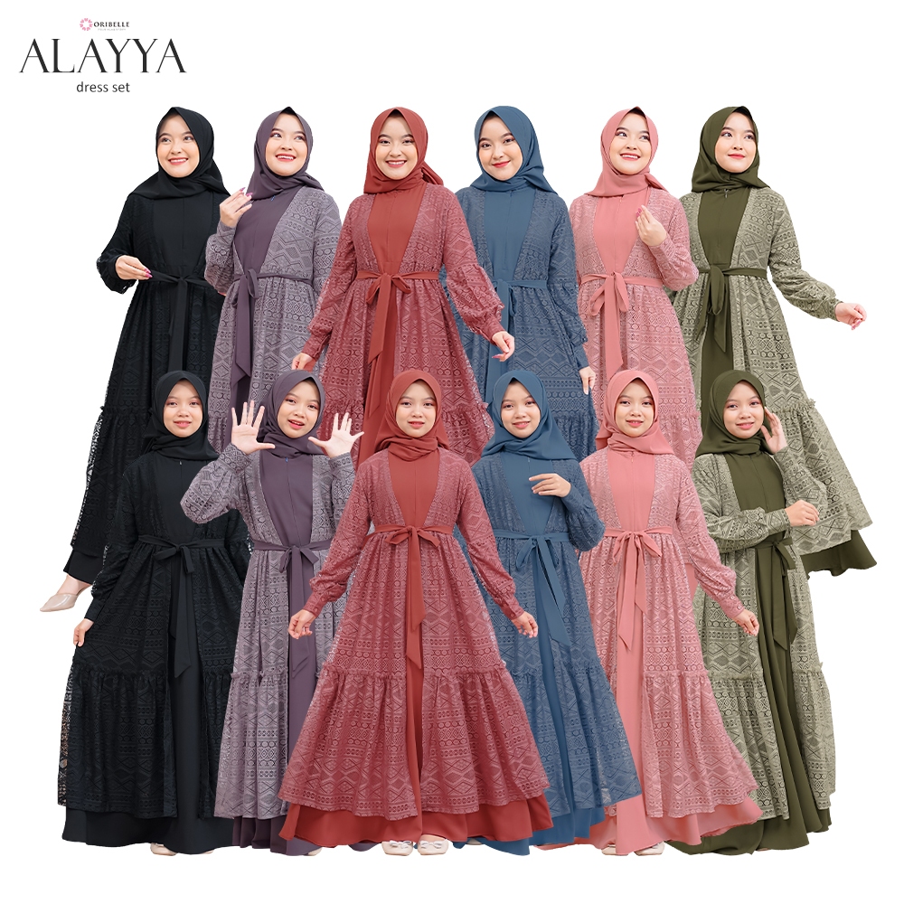 ORIBELLE Alayya Dress Couple Ibu Anak Set Remaja Tanggung Plus Outer Jilbab Instan