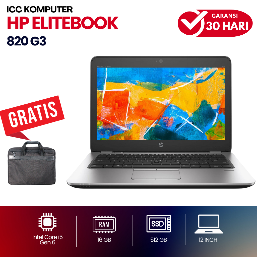 Hp Elitebook 820 G3 Core i5 Gen 6 Ram 16GB SSD 512GB - Laptop 12" Slim - Second Murah Begaransi