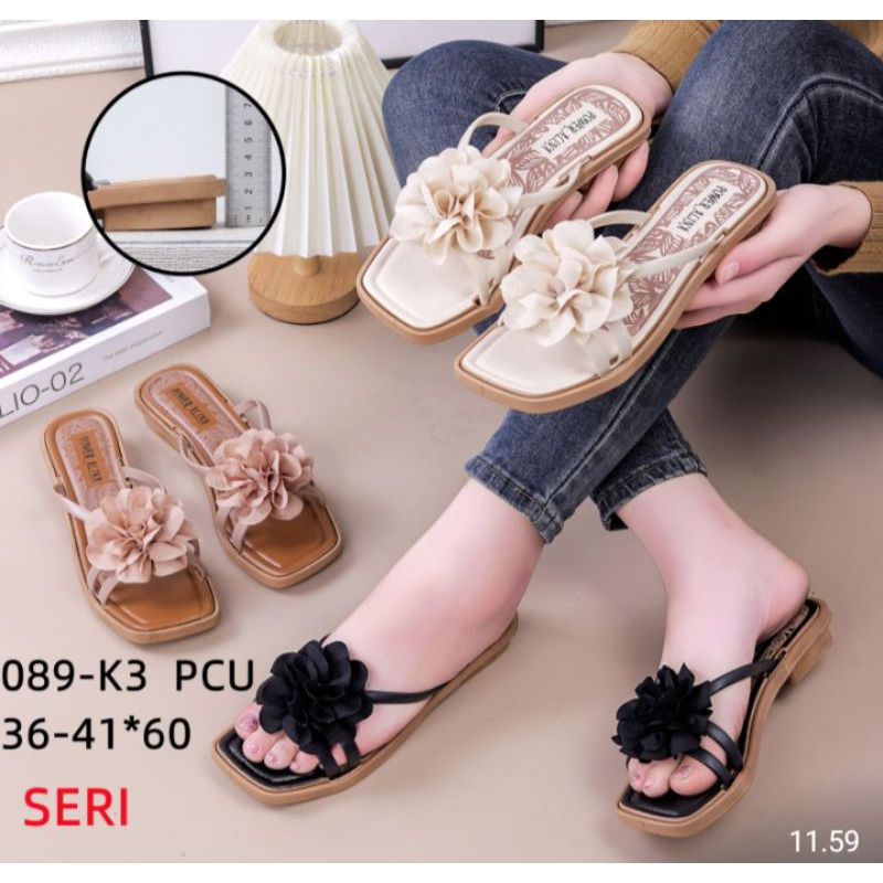 Sandal Slop Karet' Jelly Import Motif Bunga Rose Power Alina Hak 3cm