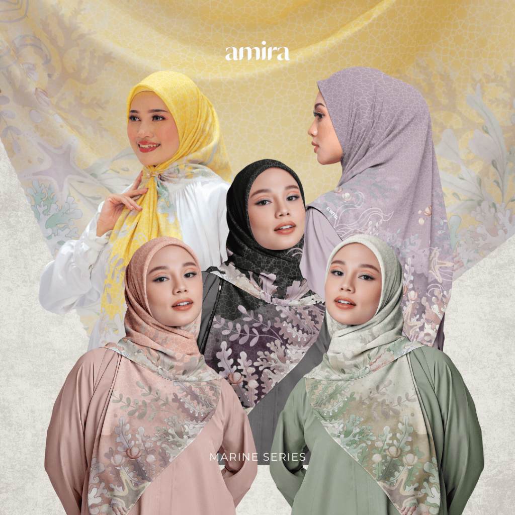 [FREE BOX] Amira - Marine Voal Square (Hijab Segiempat Voal Motif Printing Premium)