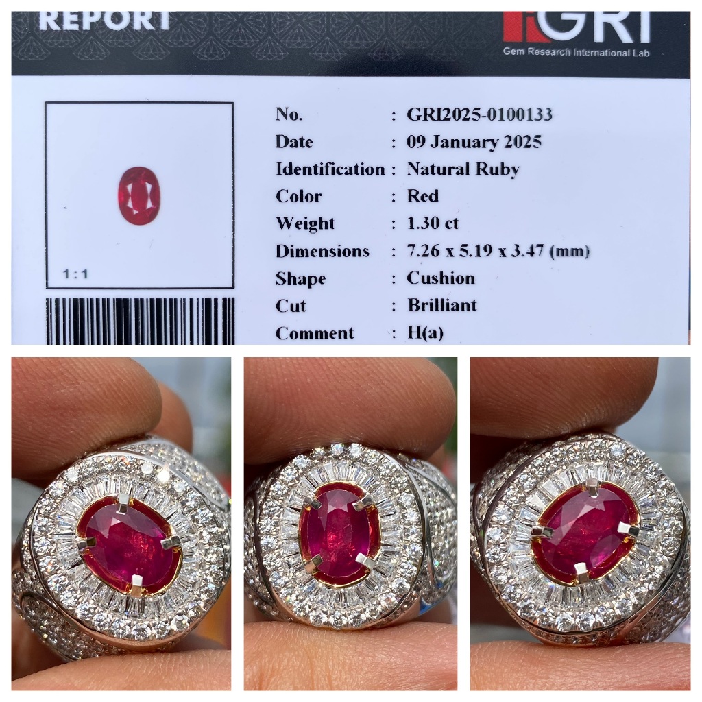 Natural 1.30ct red ruby heat madagascar memo gri