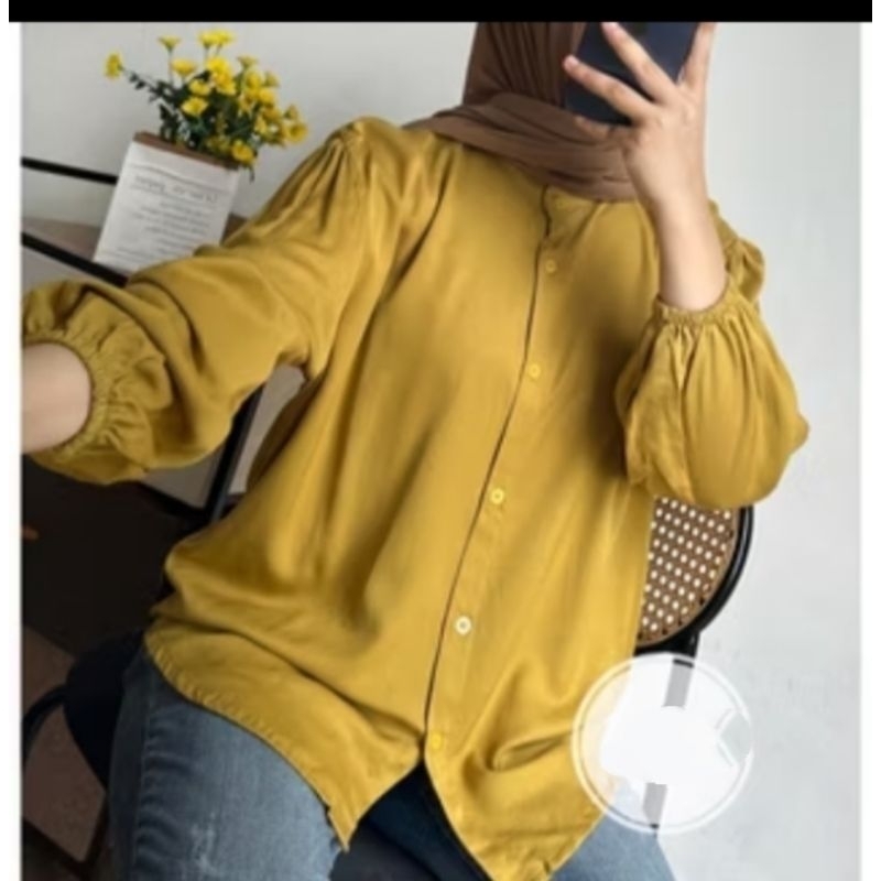 kemeja blouse balon rayon twill premium kerah sanghai