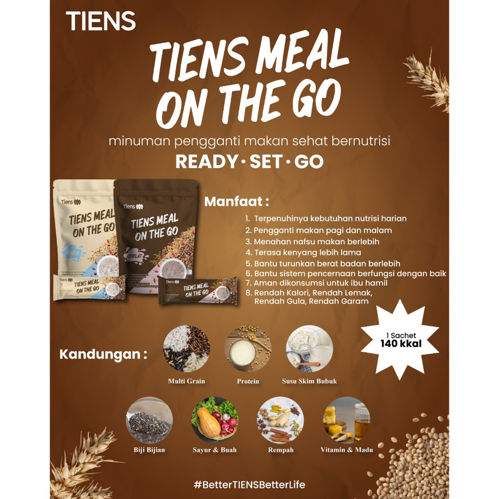 

{TERLARIS} tiens meal on the go / meal replacement / makanan diet / makanan pelangsing / serbuk minuman sereal rasa coklat dan vanilla / isi 10 sachet berat @35gr / aman untuk bumil dan busui / slimming drink / minuman diet / minuman pelangsing/ oat meal