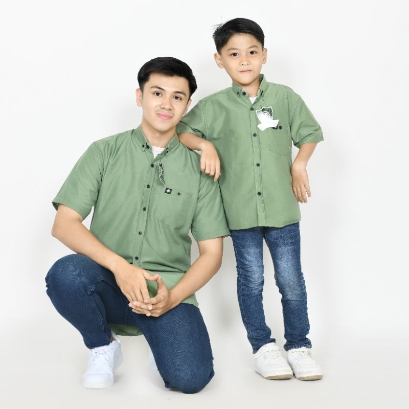 Ridho 18 - baju koko kemeja couple ayah anak hijau alpukat series katun jumbo ukuran s m l xl xxl 3x