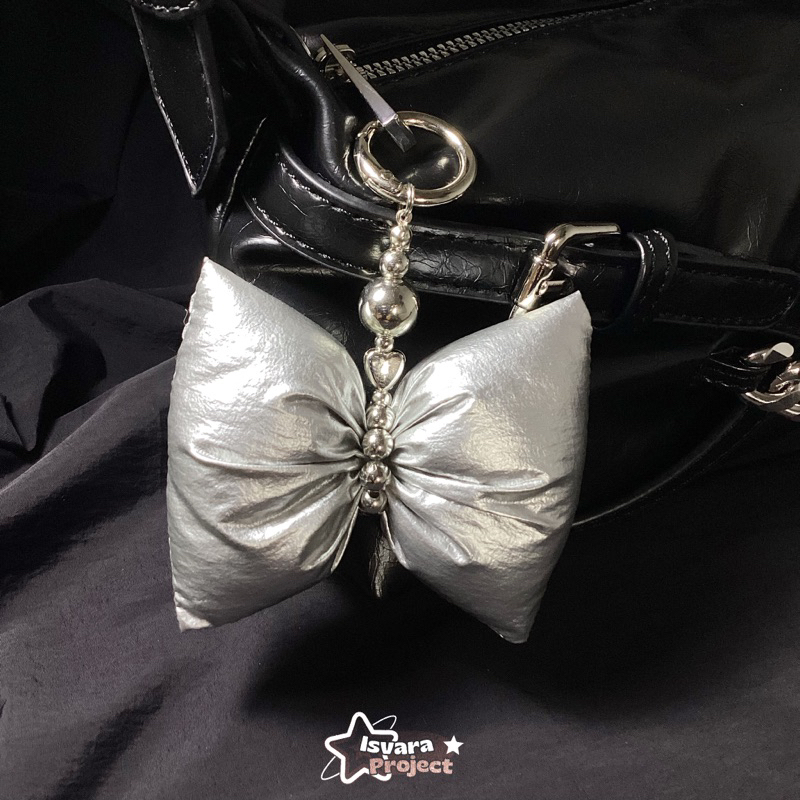 PUFFY BOW CHARM SILVER BAG CHARM LOVE RIBBON Y2K AESTHETIC BAG CHARM PITA FLUFFY