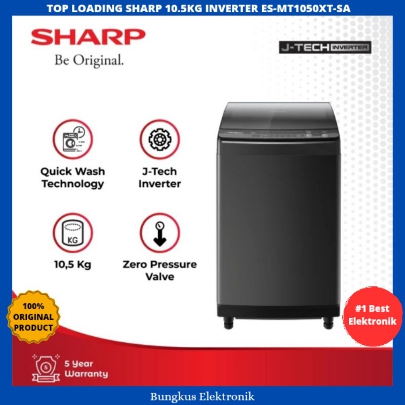 MESIN CUCI SHARP 1 TABUNG 10.5KG INVERTER ES-M1050XT-SA TOP LOADING SHARP 10.5KG INVERTER