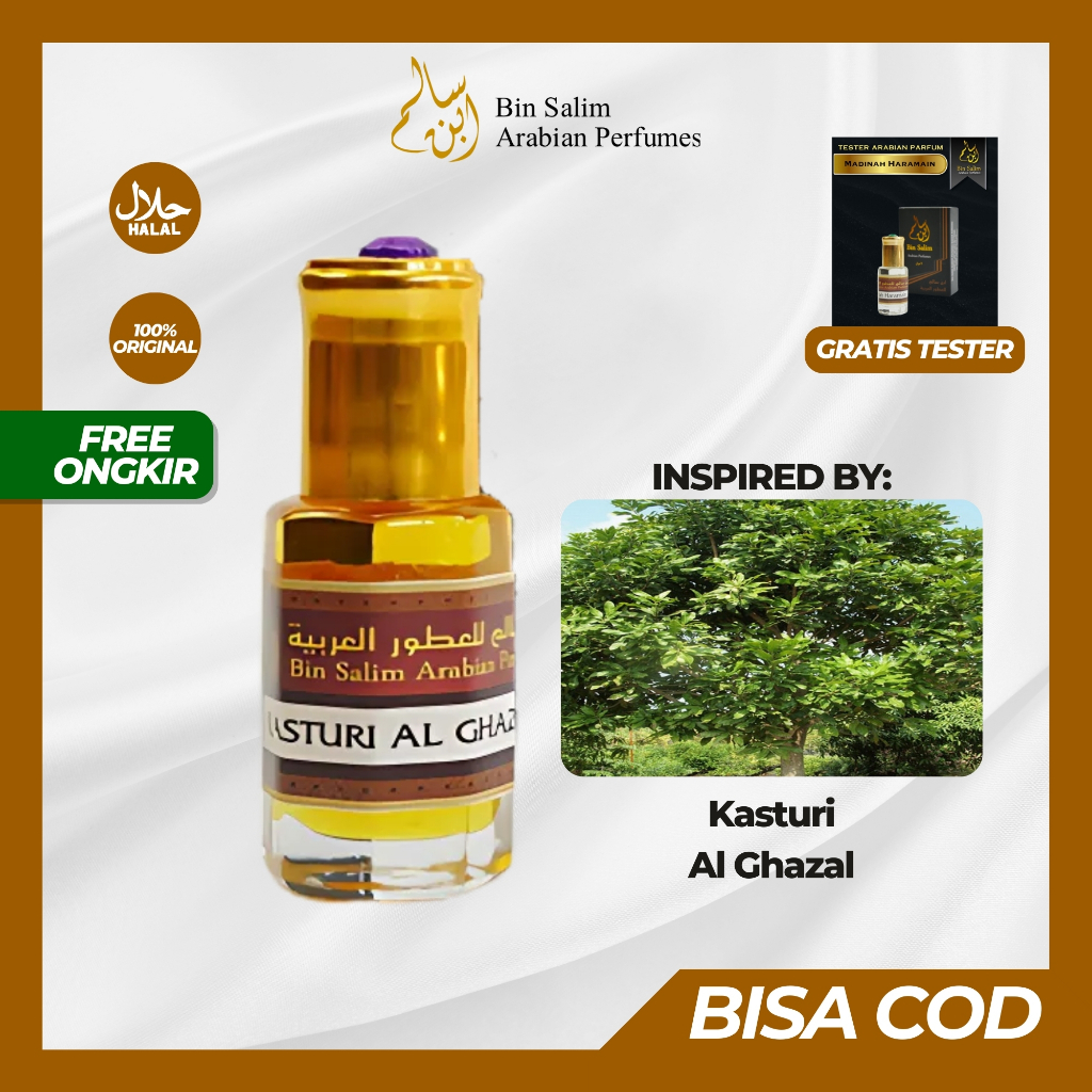 Parfum Arab Kasturi AlGhazal 6 mL Bin Salim Minyak Wangi Non Alcohol Tahan Lama Parfum Sholat RollOn