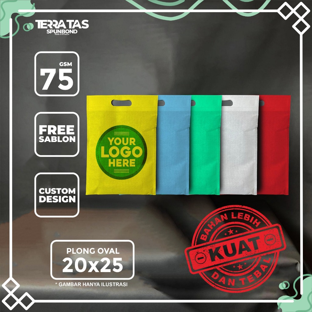 

Custom Sablon Plong Oval Handle 75 GSM 20x25 Kantong Belanja Tote Bag Kain Spunbond Souvernir Hampers