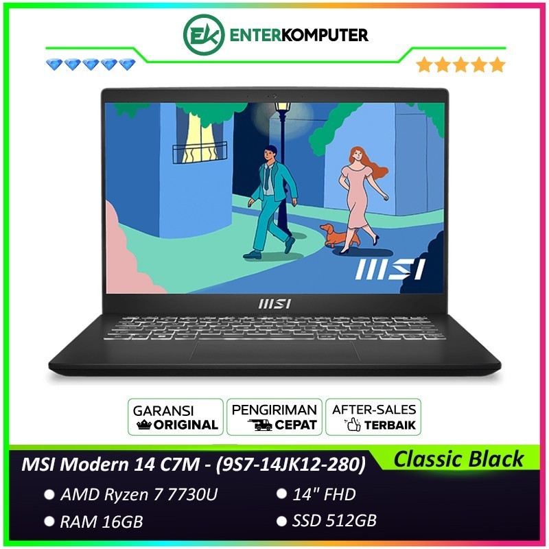 MSI Modern 14 C7M - Classic Black (9S7-14JK12-280) - Laptop Ryzen 7 7730U RAM 16GB SSD 512GB Integra