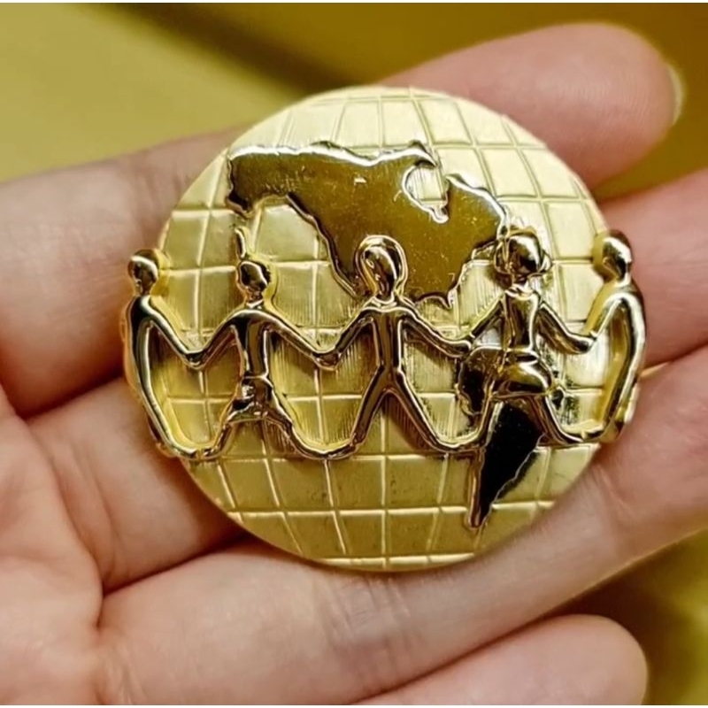 AJC Signed Beautiful Gold Tone People Around the World Peace Brooch
