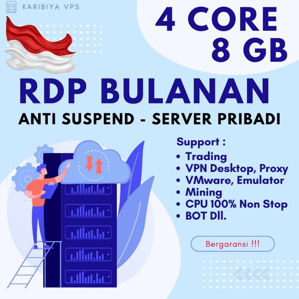 RDP VPS Indonesia 4 Core Ram 8 GB Windows Full Admin Bergaransi Anti Suspend Emulator Forex Youtube