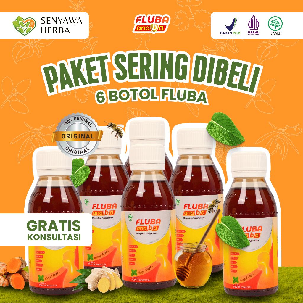 Paket 6 Botol FLUBA ANABA Madu Obat Herbal Mengatasi Flu & Batuk Untuk Anak, Dewasa dan Ibu Menyusui