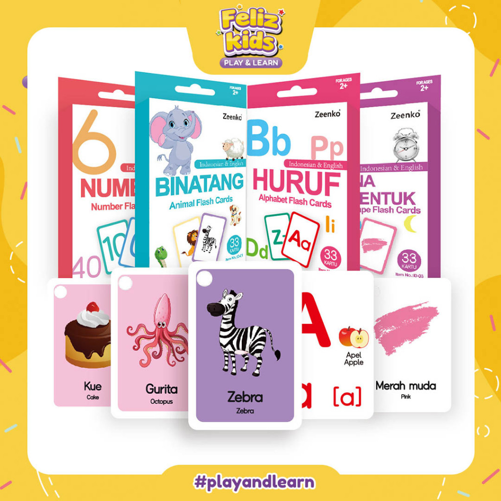 [FELIZKIDS] [FC04] Flash card kartu bahasa inggris indonesia 33 kartu UMUR USIA BAYI 1 2 3 TAHUN COW