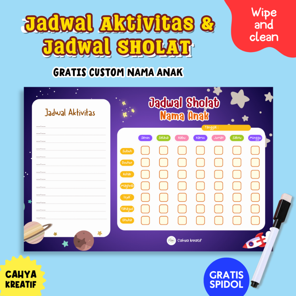 Poster Sholat Anak | POSTER JADWAL SHOLAT tracker | SHOLAT CHECKLIST