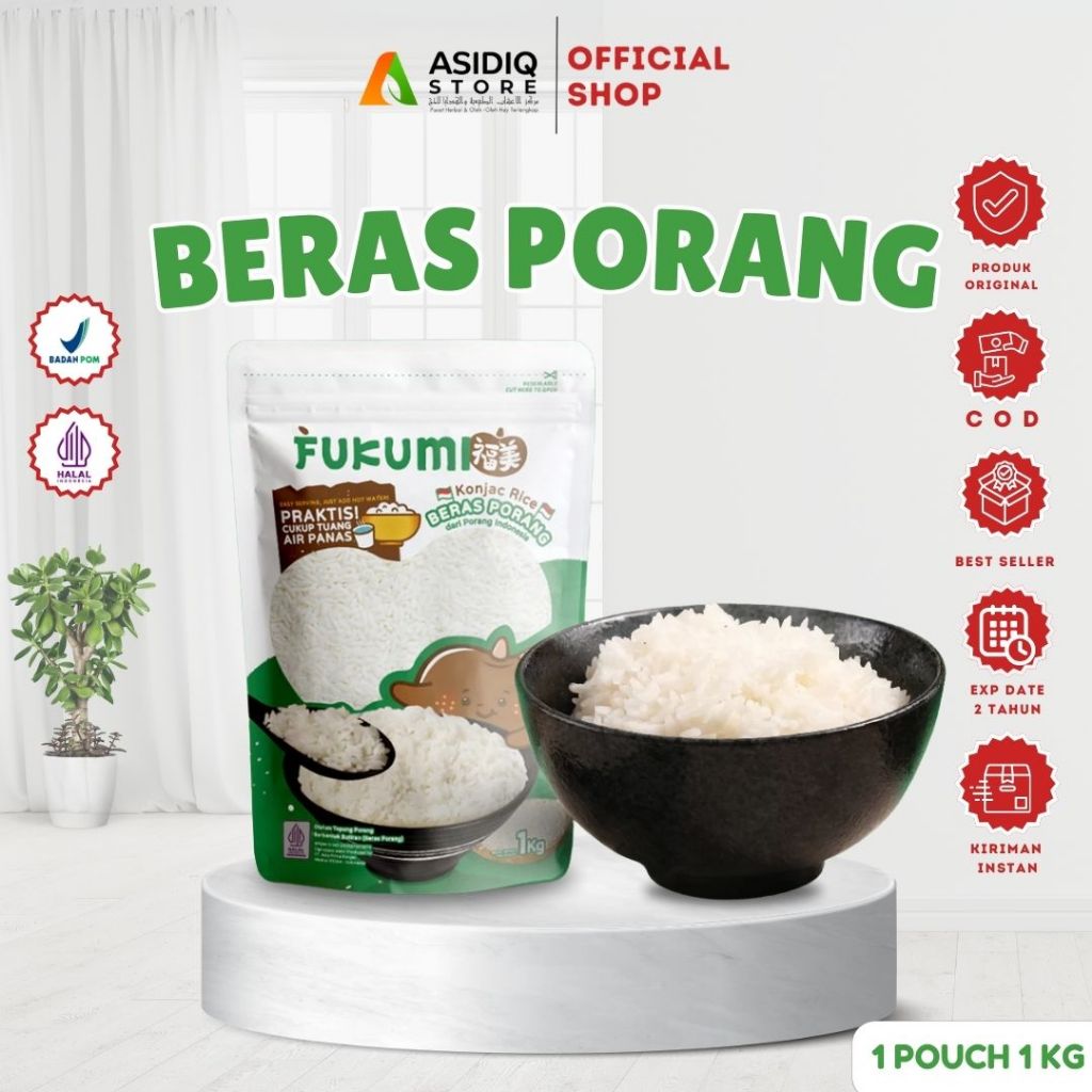 

FUKUMI Beras Porang Pouch 1 KG - Beras Porang Bebas Gula Rendah Lemak