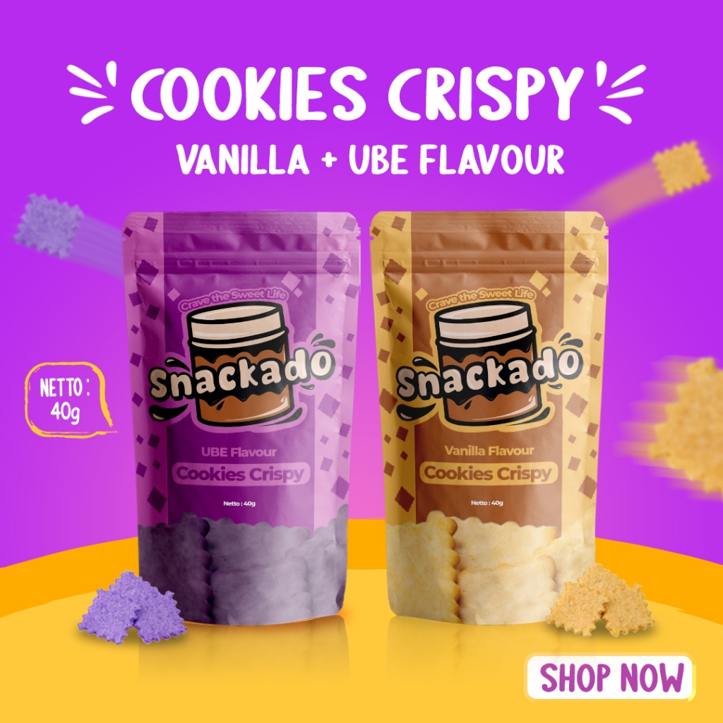 

Snackado Crispy Cookies Variant Vanila + Ube 40g