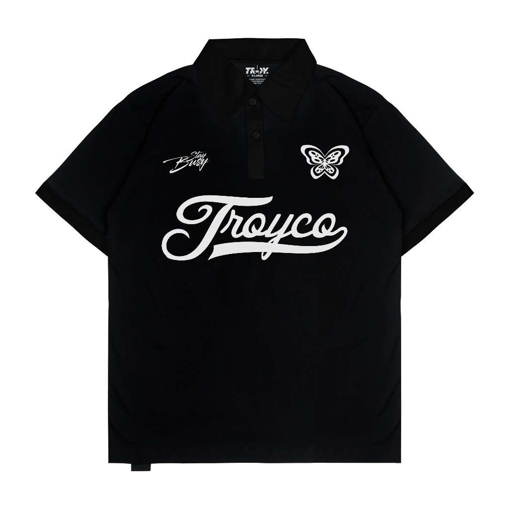 Troy Company Wangky Polo Shirt Full Black Butterfly - Kaos Polo Hitam WKD 2992