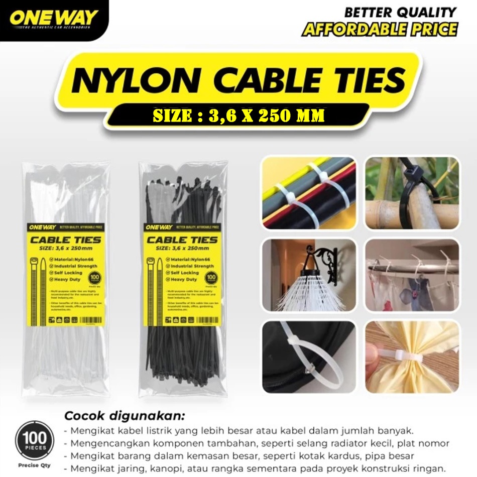 

Kabel Ties Nylon 3,6 x 250 mm Isi 100 Pcs Tis Pengikat Kabel Multifungsi Serbaguna One Way