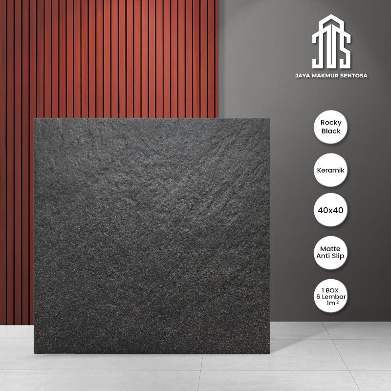 Keramik Lantai Kasar Untuk Teras Atau Carport Rocky Black 40x40