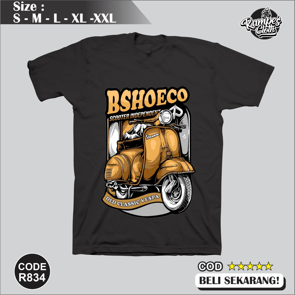 Kaos Distro BSHOECO Scooter Independent Vespa - Kaos Vesva - Kaos Retro Cotton Combed 30s Premium R8