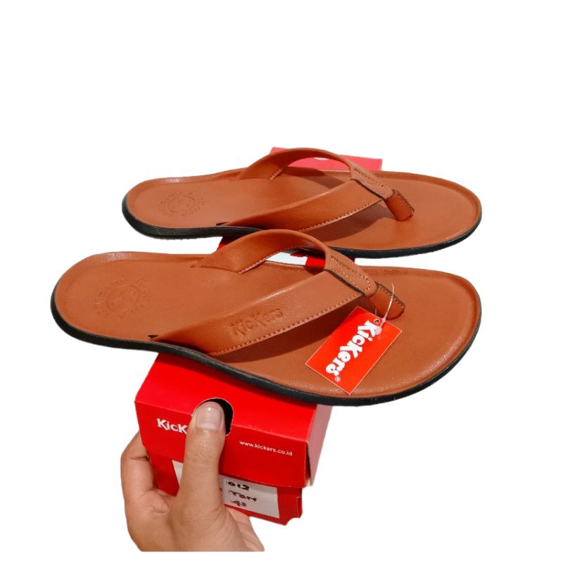 Original Sandal Kulit Pria Kickers / Sendal Kickers Jepit Kulit Casual Lebaran / Sandal Cowok Kulit