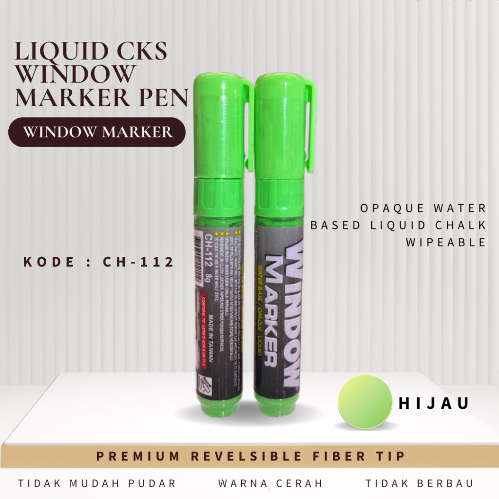 

CKS CH-112 HIJAU SPIDOL LIQUID CHALK GLASSBOARD WINDOW MARKER