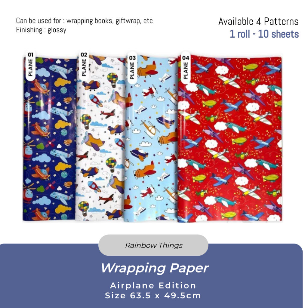 

(10 lbr) Kertas kado motif AIRPLANE uk 62.5 x 48cm
