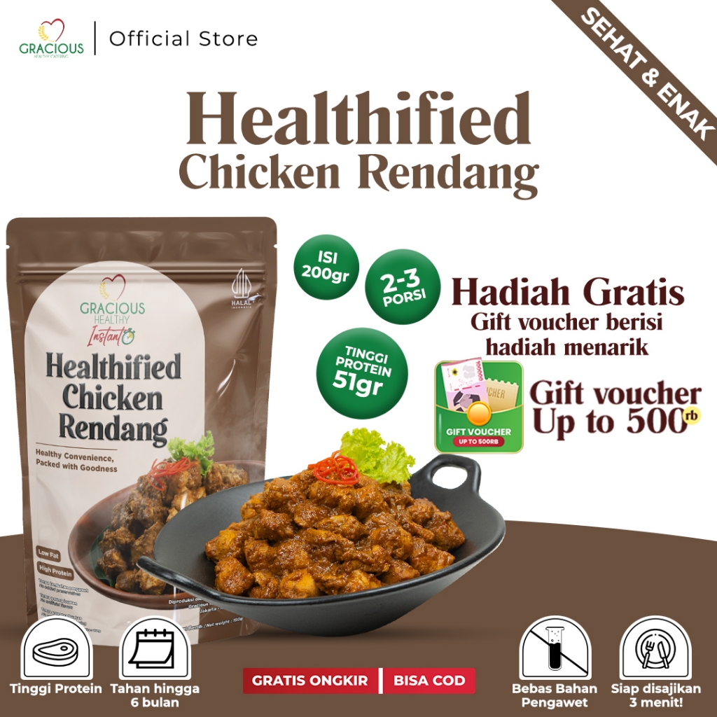 

Gracious Healthified Chicken Rendang - Protein 55gr (Makanan Instant Sehat Siap Saji)