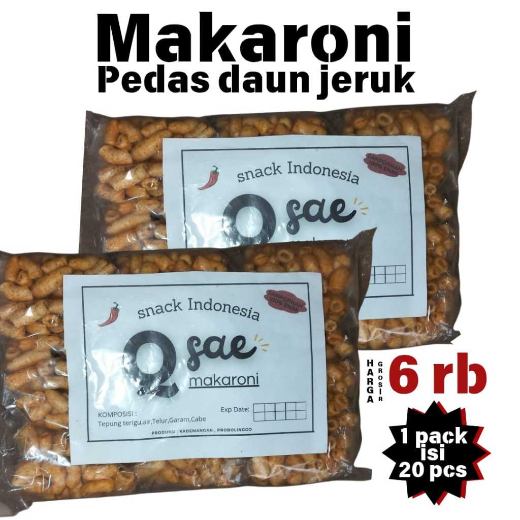 

grosir snack makaroni bantet pedas daun jeruk 1 pack isi 20 pcs