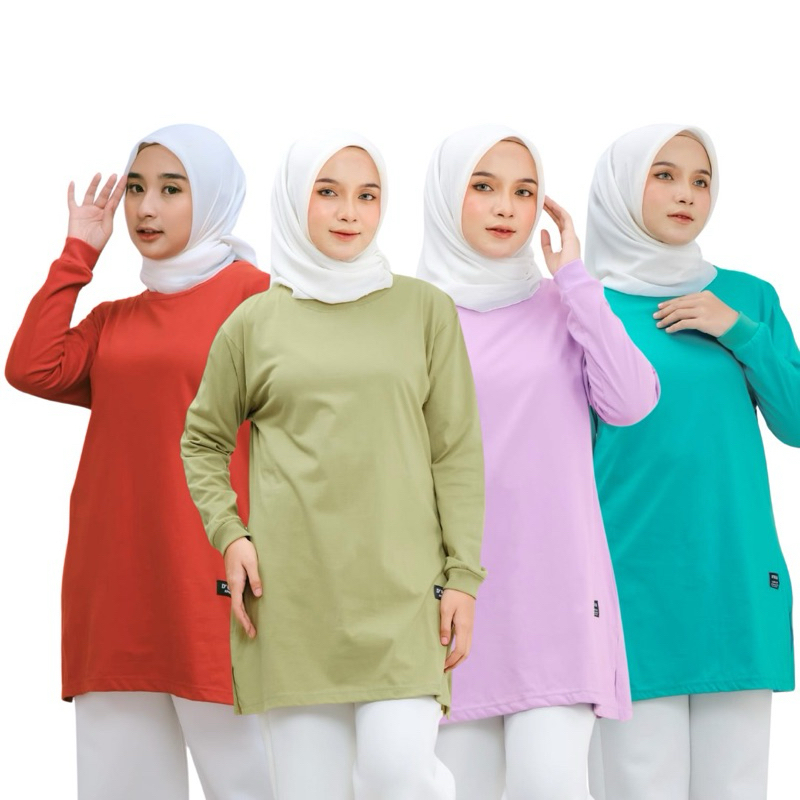 Kaos tunik wanita polos lengan panjang,Kaos oversize tunik jumbo,Baju atasan tunic wanita terbaru,Ba