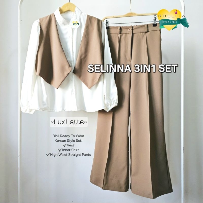 ARDELITA FASHION HIJAB - Selinna Set 3in1 Kemeja + Vest + Celana High Waist Korean Style Keren Kekin